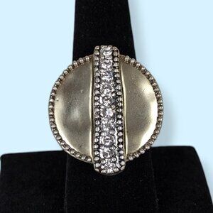 White Rhinestone Accent Metallic Ring